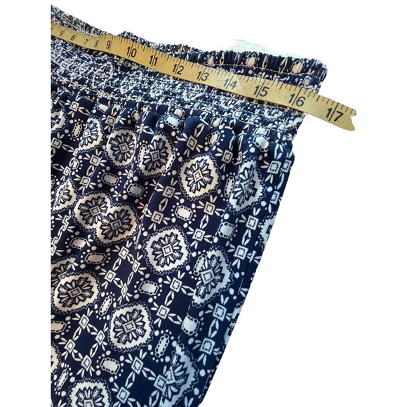 HALO Wide Leg Pull On Pants Women's Blue White Geometric Stretchy Waist Boho XL - Picture 7 of 13